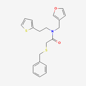 2-(benzylthio)-N-(furan-3-ylmethyl)-N-(2-(thiophen-2-yl)ethyl)acetamide