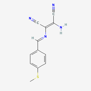 molecular formula C12H10N4S B2699054 (2Z)-2-amino-3-[(E)-{[4-(methylsulfanyl)phenyl]methylidene}amino]but-2-enedinitrile CAS No. 914636-21-8