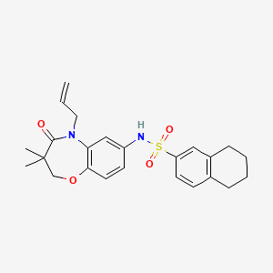 molecular formula C24H28N2O4S B2699090 N-(5-烯基-3,3-二甲基-4-氧代-2,3,4,5-四氢苯并[b][1,4]噁二唑-7-基)-5,6,7,8-四氢萘-2-磺酰胺 CAS No. 922104-34-5