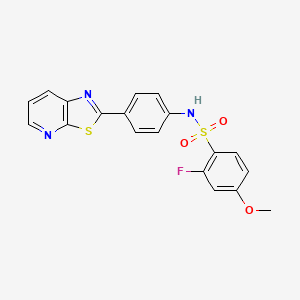molecular formula C19H14FN3O3S2 B2699096 2-氟-4-甲氧基-N-(4-(噻唑并[5,4-b]吡啶-2-基)苯基)苯磺酰胺 CAS No. 912622-76-5