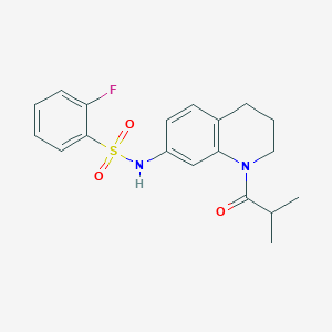 molecular formula C19H21FN2O3S B2699106 2-fluoro-N-(1-isobutyryl-1,2,3,4-tetrahydroquinolin-7-yl)benzenesulfonamide CAS No. 1005298-85-0