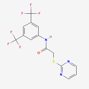 molecular formula C14H9F6N3OS B2699118 N-[3,5-bis(trifluoromethyl)phenyl]-2-pyrimidin-2-ylthioacetamide CAS No. 306732-38-7