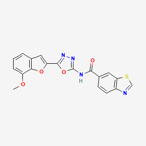 molecular formula C19H12N4O4S B2699126 N-(5-(7-甲氧基苯并呋喃-2-基)-1,3,4-噁二唑-2-基)苯并噻唑-6-甲酰胺 CAS No. 922122-99-4