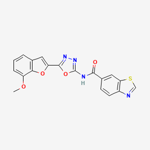 N-[5-(7-methoxy-1-benzofuran-2-yl)-1,3,4-oxadiazol-2-yl]-1,3-benzothiazole-6-carboxamide