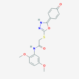 molecular formula C18H17N3O5S B269913 N-(2,5-dimethoxyphenyl)-2-[[2-(4-oxocyclohexa-2,5-dien-1-ylidene)-3H-1,3,4-oxadiazol-5-yl]sulfanyl]acetamide 