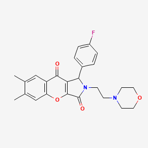 molecular formula C25H25FN2O4 B2699135 1-(4-Fluorophenyl)-6,7-dimethyl-2-(2-morpholinoethyl)-1,2-dihydrochromeno[2,3-c]pyrrole-3,9-dione CAS No. 634575-82-9