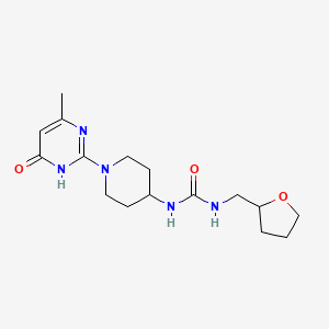 molecular formula C16H25N5O3 B2699139 1-(1-(4-Methyl-6-oxo-1,6-dihydropyrimidin-2-yl)piperidin-4-yl)-3-((tetrahydrofuran-2-yl)methyl)urea CAS No. 1903048-45-2