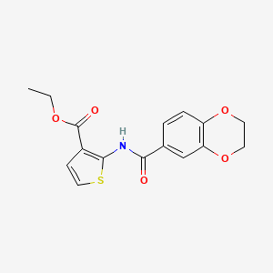 molecular formula C16H15NO5S B2699143 乙酸 2-(2,3-二氢苯并[b][1,4]二氧杂-6-基)甲酰胺基)噻吩-3-甲酸酯 CAS No. 921096-93-7