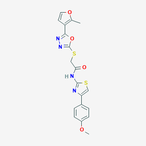 molecular formula C19H16N4O4S2 B269915 N-[4-(4-methoxyphenyl)-1,3-thiazol-2-yl]-2-{[5-(2-methyl-3-furyl)-1,3,4-oxadiazol-2-yl]sulfanyl}acetamide 