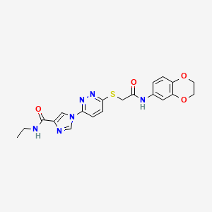 molecular formula C20H20N6O4S B2699154 1-[6-({[(2,3-dihydro-1,4-benzodioxin-6-yl)carbamoyl]methyl}sulfanyl)pyridazin-3-yl]-N-ethyl-1H-imidazole-4-carboxamide CAS No. 1189872-52-3