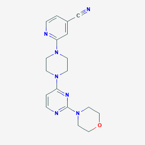 molecular formula C18H21N7O B2699160 2-[4-(2-Morpholin-4-ylpyrimidin-4-yl)piperazin-1-yl]pyridine-4-carbonitrile CAS No. 2415584-49-3