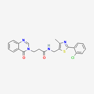 molecular formula C22H19ClN4O2S B2699168 N-((2-(2-chlorophenyl)-4-methylthiazol-5-yl)methyl)-3-(4-oxoquinazolin-3(4H)-yl)propanamide CAS No. 1421509-43-4