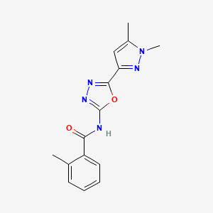 molecular formula C15H15N5O2 B2699170 N-(5-(1,5-二甲基-1H-吡唑-3-基)-1,3,4-噁二唑-2-基)-2-甲基苯甲酰胺 CAS No. 1169974-39-3