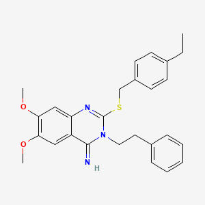 molecular formula C27H29N3O2S B2699189 2-[(4-ethylbenzyl)sulfanyl]-6,7-dimethoxy-3-phenethyl-4(3H)-quinazolinimine CAS No. 477848-88-7