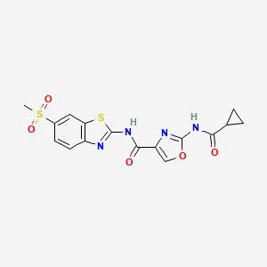 molecular formula C16H14N4O5S2 B2699196 2-(cyclopropanecarboxamido)-N-(6-(methylsulfonyl)benzo[d]thiazol-2-yl)oxazole-4-carboxamide CAS No. 1396677-38-5