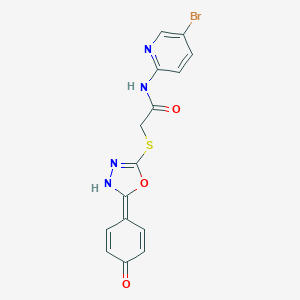 molecular formula C15H11BrN4O3S B269920 N-(5-bromopyridin-2-yl)-2-[[2-(4-oxocyclohexa-2,5-dien-1-ylidene)-3H-1,3,4-oxadiazol-5-yl]sulfanyl]acetamide 