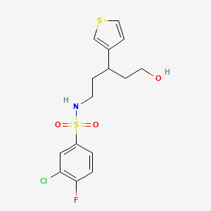 molecular formula C15H17ClFNO3S2 B2699218 3-chloro-4-fluoro-N-(5-hydroxy-3-(thiophen-3-yl)pentyl)benzenesulfonamide CAS No. 2034512-68-8