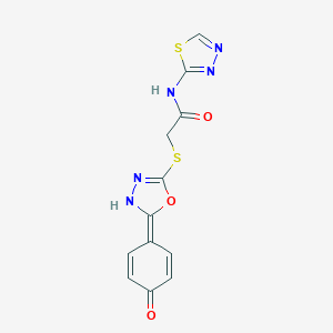 molecular formula C12H9N5O3S2 B269923 2-[[2-(4-oxocyclohexa-2,5-dien-1-ylidene)-3H-1,3,4-oxadiazol-5-yl]sulfanyl]-N-(1,3,4-thiadiazol-2-yl)acetamide 