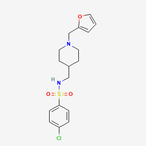 molecular formula C17H21ClN2O3S B2699246 4-chloro-N-((1-(furan-2-ylmethyl)piperidin-4-yl)methyl)benzenesulfonamide CAS No. 952965-70-7