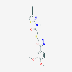 molecular formula C19H22N4O4S2 B269925 N-(4-tert-butyl-1,3-thiazol-2-yl)-2-{[5-(3,4-dimethoxyphenyl)-1,3,4-oxadiazol-2-yl]sulfanyl}acetamide 