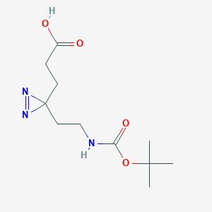 molecular formula C11H19N3O4 B2699250 3-[3-[2-[(2-Methylpropan-2-yl)oxycarbonylamino]ethyl]diazirin-3-yl]propanoic acid CAS No. 2138087-47-3