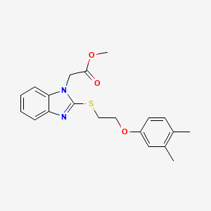 molecular formula C20H22N2O3S B2699259 Methyl 2-{2-[2-(3,4-dimethylphenoxy)ethylthio]benzimidazolyl}acetate CAS No. 919975-91-0