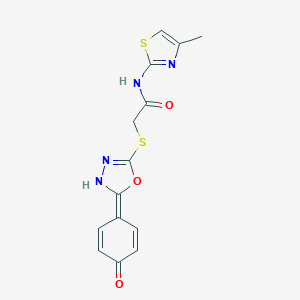 molecular formula C14H12N4O3S2 B269926 N-(4-methyl-1,3-thiazol-2-yl)-2-[[2-(4-oxocyclohexa-2,5-dien-1-ylidene)-3H-1,3,4-oxadiazol-5-yl]sulfanyl]acetamide 