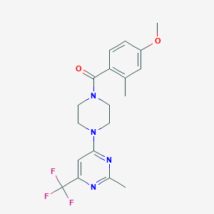 molecular formula C19H21F3N4O2 B2699263 (4-Methoxy-2-methylphenyl)(4-(2-methyl-6-(trifluoromethyl)pyrimidin-4-yl)piperazin-1-yl)methanone CAS No. 2034264-95-2
