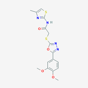 molecular formula C16H16N4O4S2 B269927 2-{[5-(3,4-dimethoxyphenyl)-1,3,4-oxadiazol-2-yl]sulfanyl}-N-(4-methyl-1,3-thiazol-2-yl)acetamide 