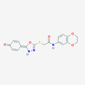 molecular formula C18H15N3O5S B269929 N-(2,3-dihydro-1,4-benzodioxin-6-yl)-2-[[2-(4-oxocyclohexa-2,5-dien-1-ylidene)-3H-1,3,4-oxadiazol-5-yl]sulfanyl]acetamide 