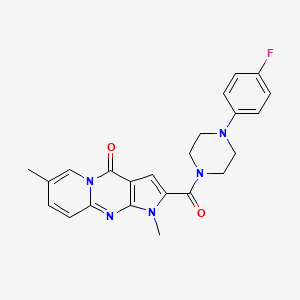 molecular formula C23H22FN5O2 B2699302 2-(4-(4-fluorophenyl)piperazine-1-carbonyl)-1,7-dimethylpyrido[1,2-a]pyrrolo[2,3-d]pyrimidin-4(1H)-one CAS No. 946338-83-6