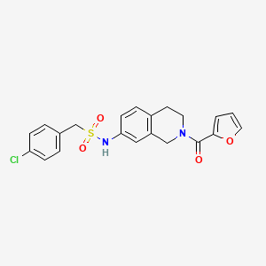 molecular formula C21H19ClN2O4S B2699309 1-(4-chlorophenyl)-N-(2-(furan-2-carbonyl)-1,2,3,4-tetrahydroisoquinolin-7-yl)methanesulfonamide CAS No. 955650-67-6