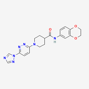 molecular formula C20H21N7O3 B2699314 1-(6-(1H-1,2,4-triazol-1-yl)pyridazin-3-yl)-N-(2,3-dihydrobenzo[b][1,4]dioxin-6-yl)piperidine-4-carboxamide CAS No. 1797283-03-4