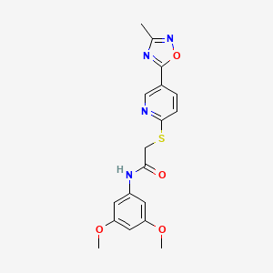 molecular formula C18H18N4O4S B2699315 N-(3,5-二甲氧基苯基)-2-((5-(3-甲基-1,2,4-噁二唑-5-基)吡啶-2-基)硫)乙酰胺 CAS No. 1251616-63-3
