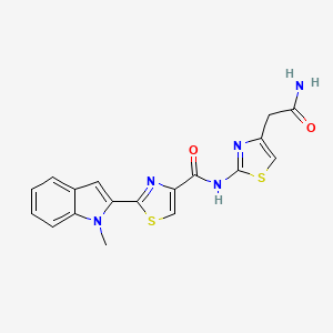 molecular formula C18H15N5O2S2 B2699319 N-(4-(2-amino-2-oxoethyl)thiazol-2-yl)-2-(1-methyl-1H-indol-2-yl)thiazole-4-carboxamide CAS No. 1169955-74-1