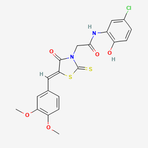molecular formula C20H17ClN2O5S2 B2699330 N-(5-氯-2-羟基苯基)-2-[(5Z)-5-[(3,4-二甲氧基苯基)甲亚甲基]-4-氧代-2-硫代-1,3-噻唑烷-3-基]乙酰胺 CAS No. 681832-33-7