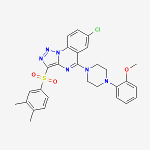 molecular formula C28H27ClN6O3S B2699333 7-Chloro-3-[(3,4-dimethylphenyl)sulfonyl]-5-[4-(2-methoxyphenyl)piperazin-1-yl][1,2,3]triazolo[1,5-a]quinazoline CAS No. 893788-02-8