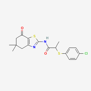 molecular formula C18H19ClN2O2S2 B2699335 2-(4-chlorophenyl)sulfanyl-N-(5,5-dimethyl-7-oxo-4,6-dihydro-1,3-benzothiazol-2-yl)propanamide CAS No. 1023829-67-5