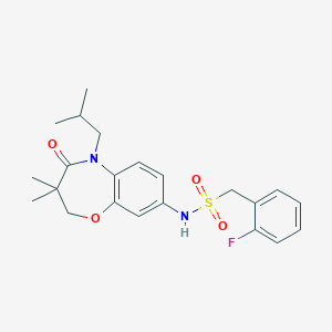 molecular formula C22H27FN2O4S B2699354 1-(2-fluorophenyl)-N-(5-isobutyl-3,3-dimethyl-4-oxo-2,3,4,5-tetrahydrobenzo[b][1,4]oxazepin-8-yl)methanesulfonamide CAS No. 921993-48-8