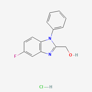 molecular formula C14H12ClFN2O B2699358 (5-Fluoro-1-phenylbenzimidazol-2-yl)methanol;hydrochloride CAS No. 2416231-59-7