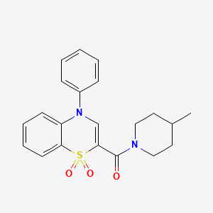 molecular formula C21H22N2O3S B2699369 (1,1-dioxido-4-phenyl-4H-1,4-benzothiazin-2-yl)(4-methylpiperidin-1-yl)methanone CAS No. 1226426-97-6