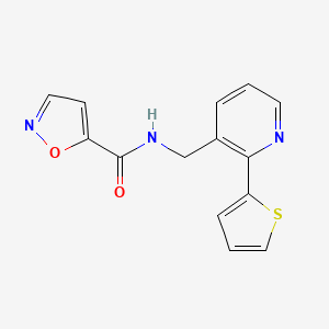 molecular formula C14H11N3O2S B2699372 N-((2-(thiophen-2-yl)pyridin-3-yl)methyl)isoxazole-5-carboxamide CAS No. 2034450-06-9
