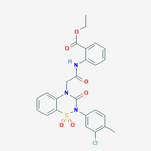 molecular formula C25H22ClN3O6S B2699376 ethyl 2-(2-(2-(3-chloro-4-methylphenyl)-1,1-dioxido-3-oxo-2H-benzo[e][1,2,4]thiadiazin-4(3H)-yl)acetamido)benzoate CAS No. 866872-93-7