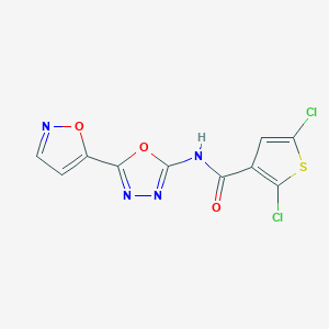 molecular formula C10H4Cl2N4O3S B2699395 2,5-二氯-N-(5-(异噁唑-5-基)-1,3,4-噁二唑-2-基)噻吩-3-甲酰胺 CAS No. 946207-97-2