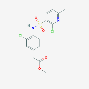 molecular formula C16H16Cl2N2O4S B2699403 Ethyl 2-[3-chloro-4-(2-chloro-6-methylpyridine-3-sulfonamido)phenyl]acetate CAS No. 2094668-55-8