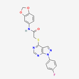 molecular formula C20H14FN5O3S B2699405 N-(benzo[d][1,3]dioxol-5-yl)-2-((1-(4-fluorophenyl)-1H-pyrazolo[3,4-d]pyrimidin-4-yl)thio)acetamide CAS No. 872856-73-0