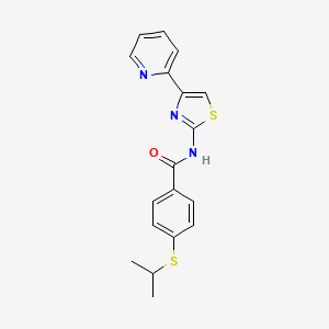 molecular formula C18H17N3OS2 B2699413 4-(propan-2-ylsulfanyl)-N-[4-(pyridin-2-yl)-1,3-thiazol-2-yl]benzamide CAS No. 941884-94-2