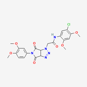molecular formula C22H22ClN5O7 B2699414 N-(5-chloro-2,4-dimethoxyphenyl)-2-[5-(3,4-dimethoxyphenyl)-4,6-dioxo-4,5,6,6a-tetrahydropyrrolo[3,4-d][1,2,3]triazol-1(3aH)-yl]acetamide CAS No. 1052555-91-5