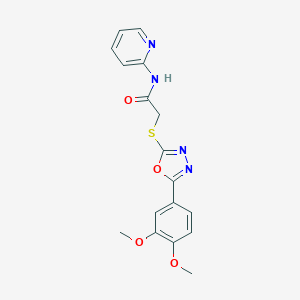 molecular formula C17H16N4O4S B269943 2-{[5-(3,4-dimethoxyphenyl)-1,3,4-oxadiazol-2-yl]sulfanyl}-N-(2-pyridinyl)acetamide 