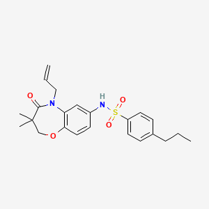 molecular formula C23H28N2O4S B2699441 N-(5-烯丙基-3,3-二甲基-4-氧代-2,3,4,5-四氢苯并[b][1,4]噁唑-7-基)-4-丙基苯磺酰胺 CAS No. 922024-46-2